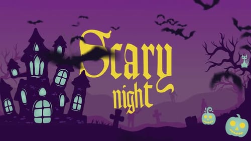 Scary Night Halloween Scene Title Reveal with Animated Bats
