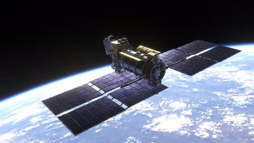 Astronaut Performing Extravehicular Activity Near Satellite Orbiting Earth