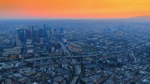 Panorama of Los Angeles, California, USA in blue light.