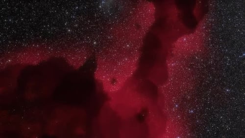 Flying Through a Red Nebula and Starry Space Background