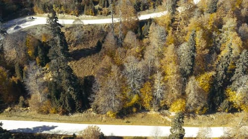 Curved Mountain Roads During November From Drone