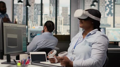 Engineer Using Virtual Reality Simulation to Develop Solar Device Prototype