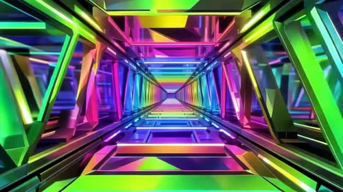 Abstract Geometric Rainbow Neon Light Tunnel Loop