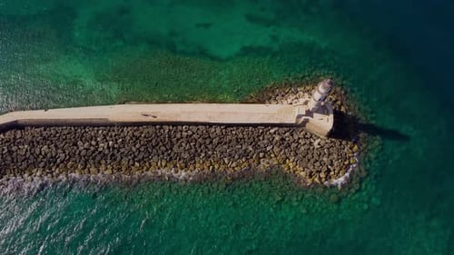 Aerial perspective of The Lighthouse Of Chania in Crete