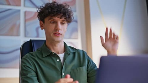 Professional Explaining Project Video Call in Financial Company Office Closeup