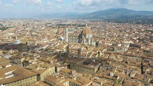 High Aerial Establishing shot of Florence Cathedral, Pan Up Reveal