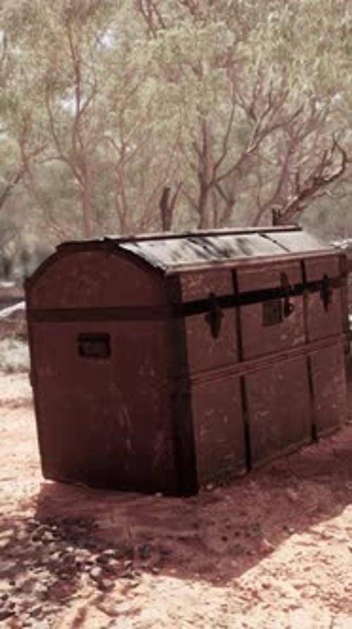 Closed Wooden Treasure Chest on Sandy Beach