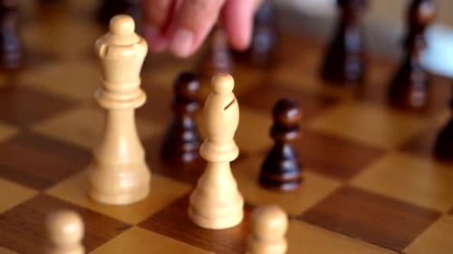 Yuriy Chess pieces. Chess board from hard strategy logic game.