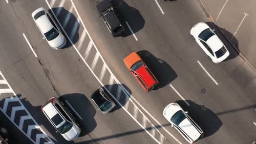 Aerial Top View of Highway Road with Many Cars