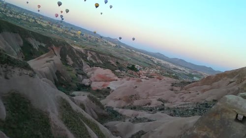Aerial View of Cappadocia with Hot Air Balloons