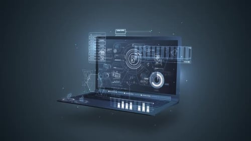 Futuristic Holographic Laptop Interface with Digital Data Visualization