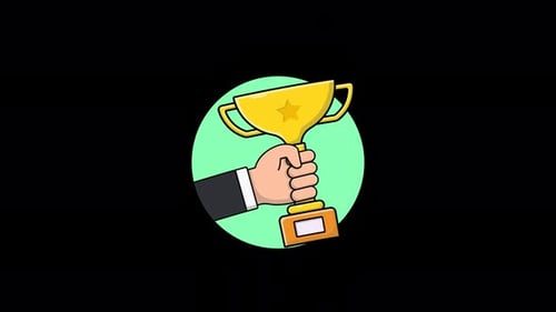 Hand Holding Trophy. Successful Business or Winner Concept Animation Video - Transparent