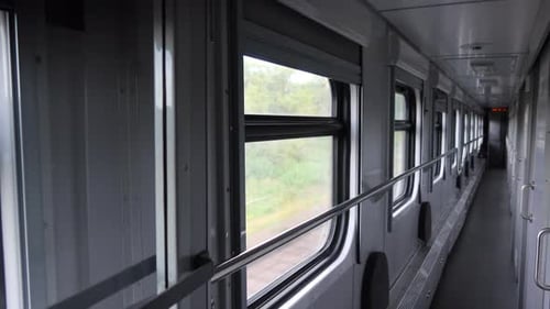 Inside Train Car Traveling Through the Countryside