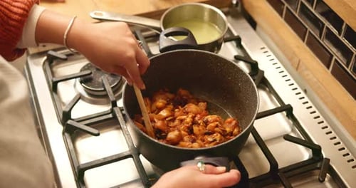 Stirring Food in a Pot on Stove