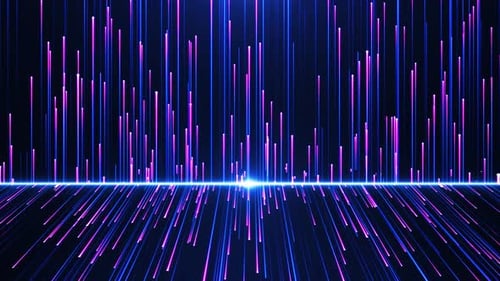 Abstract digital background with glowing neon particles flying upward. movement of a stream of glow