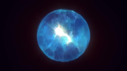 Energy abstract blue sphere of rapidly shimmering glowing liquid plasma, electric magic round energy