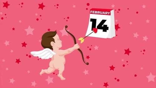 Animated Cupid Shoots Arrow at Valentine's Day Calendar