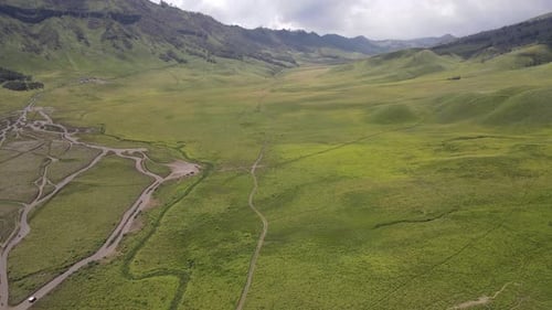Landscape view of Bromo after fires, Aerial view from Bromo a wonderful scenery in dramatic hill