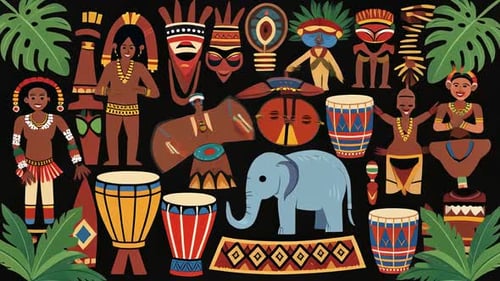 Traditional African Culture Symbols and Tribal Folk Art