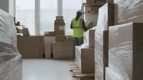 Workers Moving Boxes in Bright, Spacious Warehouse