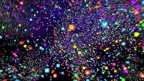 Animated Social Media Icons Fly and Form Global Network Logo Reveal