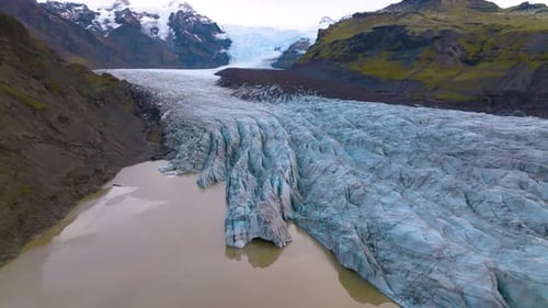 Aerial drone view of Svinafellsjokull Glacier, South-East of Iceland
