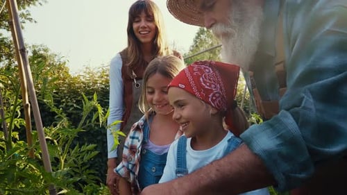 Family Gardening Together on a Sunny Day