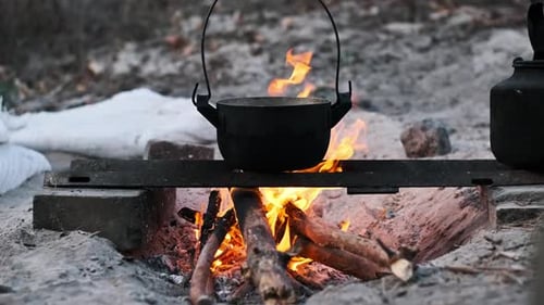 Black Pot Over Campfire