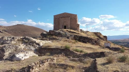 Aerial View Of Historical Building On Mountain