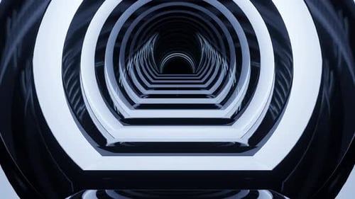 Futuristic tunnel perspective with endless glowing geometric rings