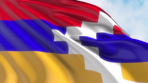 Nagorno-Karabakh (Artsakh) Flag Waving in Wind with Blue Sky