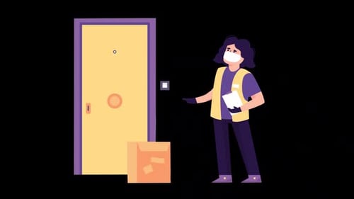 Courier Delivers Product To Orderer's Home Alpha Channel