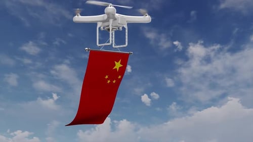 Drone Carrying China Flag