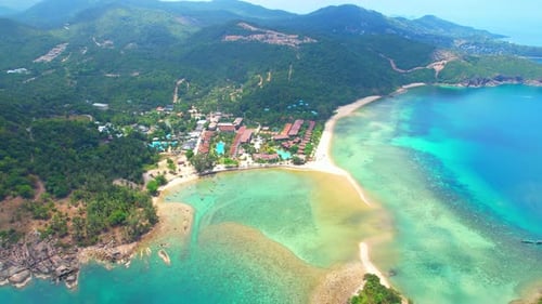 Tropical island and sandbar with stunning white sandy beaches
