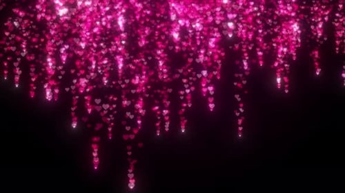 Shimmering Pink Hearts Falling Background Animation