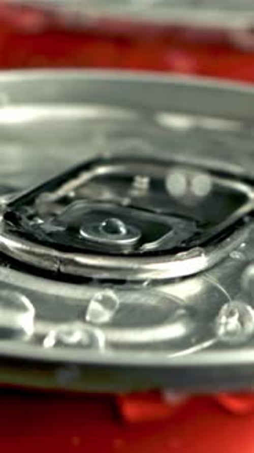 Drops of Water Fall on a Can of Cola