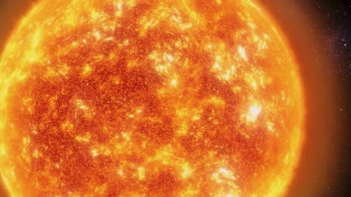 Die Sonne mit Hitzewellen und heißem Magma