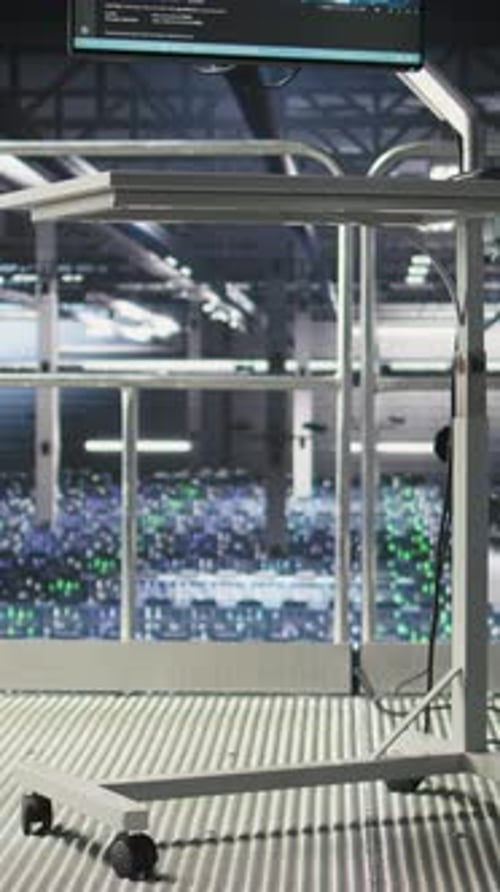 Vertical Video Industrial Platform Workstation in Automated Data Center Doing Machine Learning