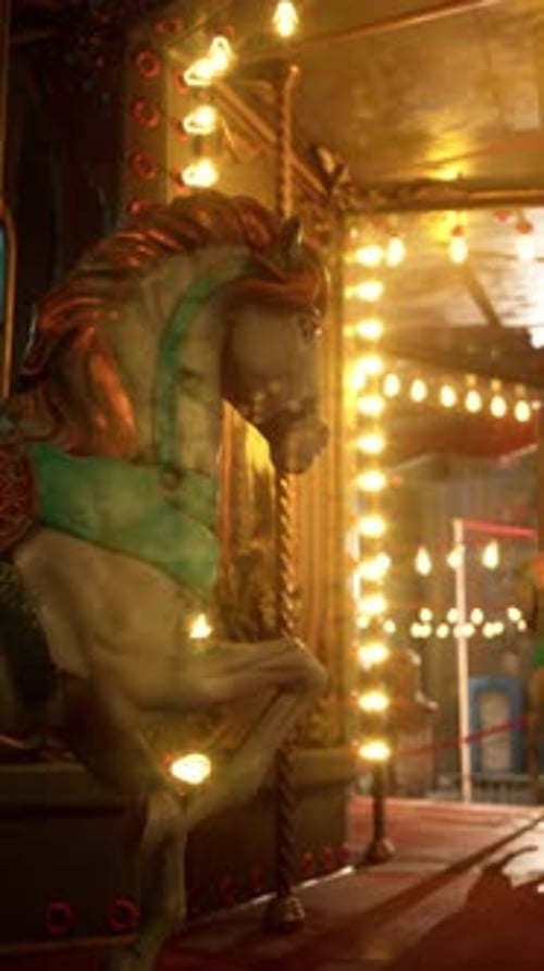 Magical Carousel Horse Spinning with Golden Lights