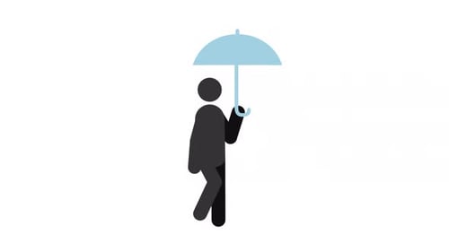 Flat Design Animation of Person with Umbrella and Rain