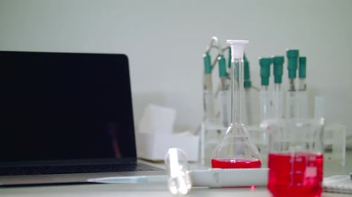 Lab Equipment Panning Shot with Laptop Computer