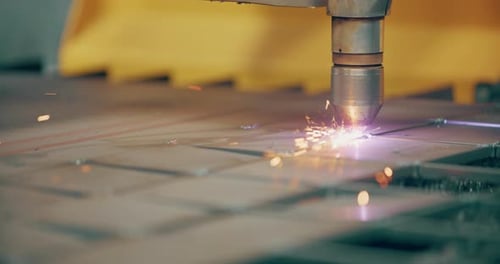 Plasma Laser Cutting Metal Sheet with Sparks Welding