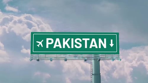 Airplane Arriving To Pakistan Road Sign