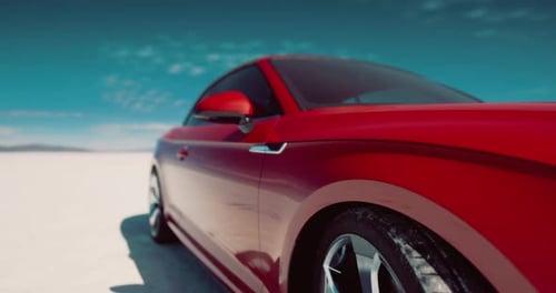 Sleek Red Sports Car Animation in Desert Landscape