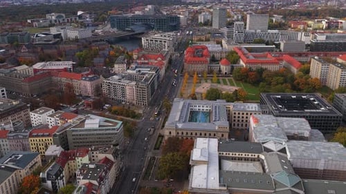 Aerial View Revealing the Berlin Central Station in Moabit District Spree River and Surrounding