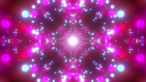 Dynamic neon tunnel vortex with glowing lights and geometric shapes