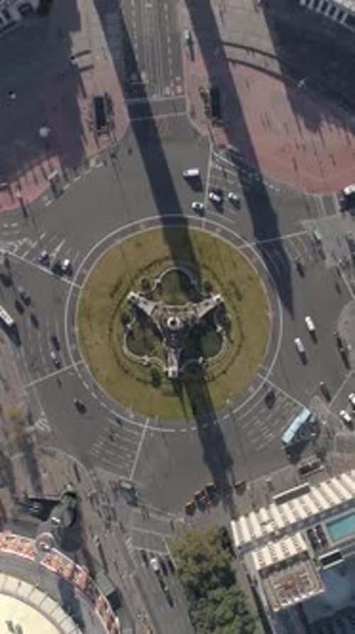Vertical Video of Plaza Spain in Barcelona Vehicles Traffic Scenics Aerial