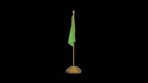 Waving Green Flag on Gold Desk Stand Animation