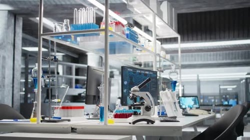 Modern Scientific Laboratory with Microscope and Test Tubes