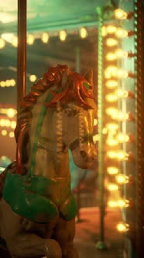 Close Up of A Merry Go Round Horse in Abandoned Carousel